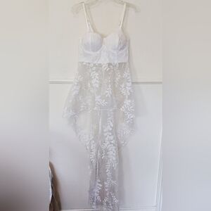 Fashion Nova Dress White Sheer Lace Dress Mini Low Front Long Back